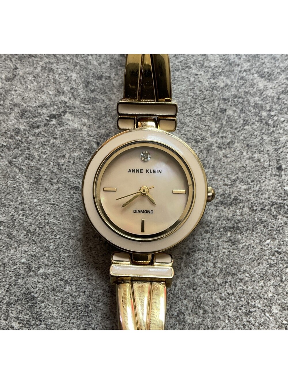 Beautiful Anne Klein Womens Diamond Accent Dial Watch 24mm Gold Tone Case 14